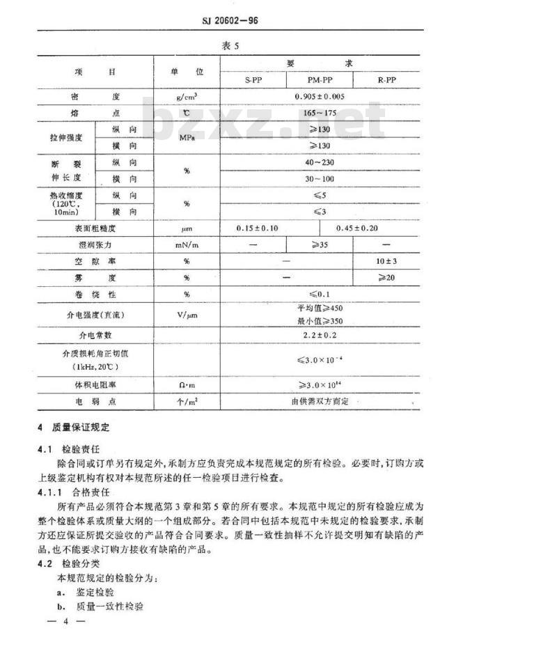 SJ 20602-1996 电容器用双向拉伸聚丙烯薄膜规范