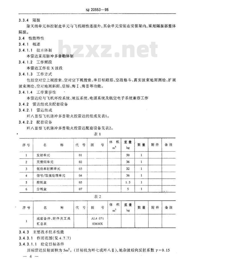 SJ 20553-1995 歼八Ⅲ型飞机脉冲多普勒火控雷达规范