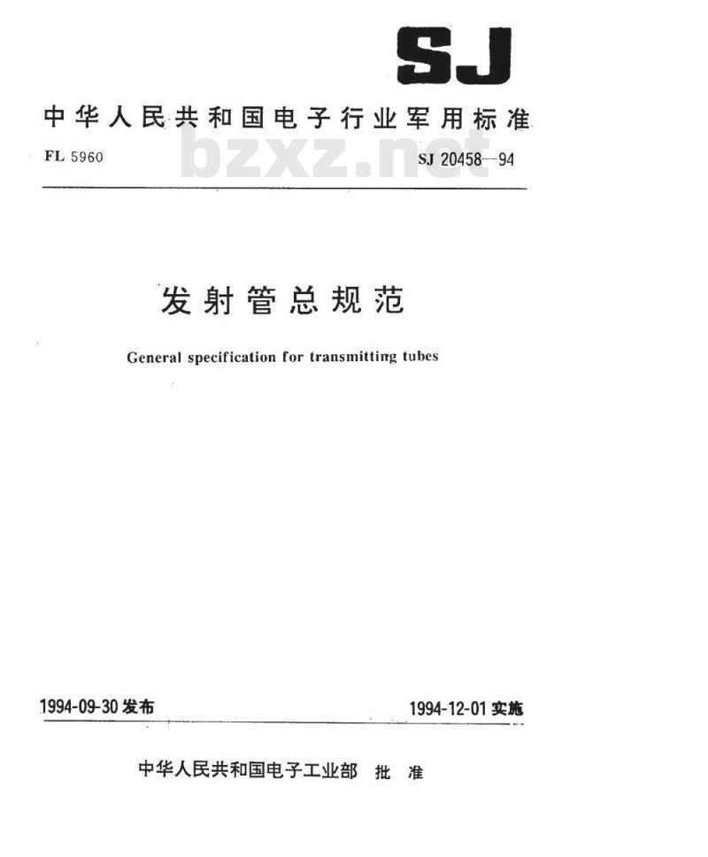 SJ 20458-1994 发射管总规范