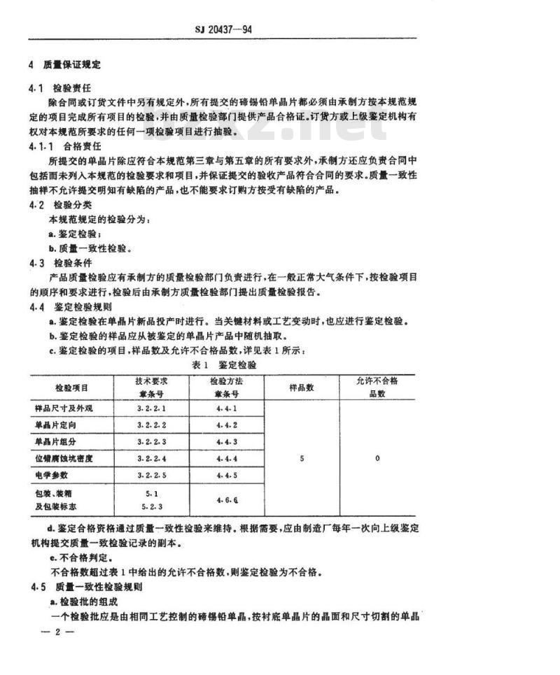SJ 20437-1994 红外探测器用碲锡铅晶片规范
