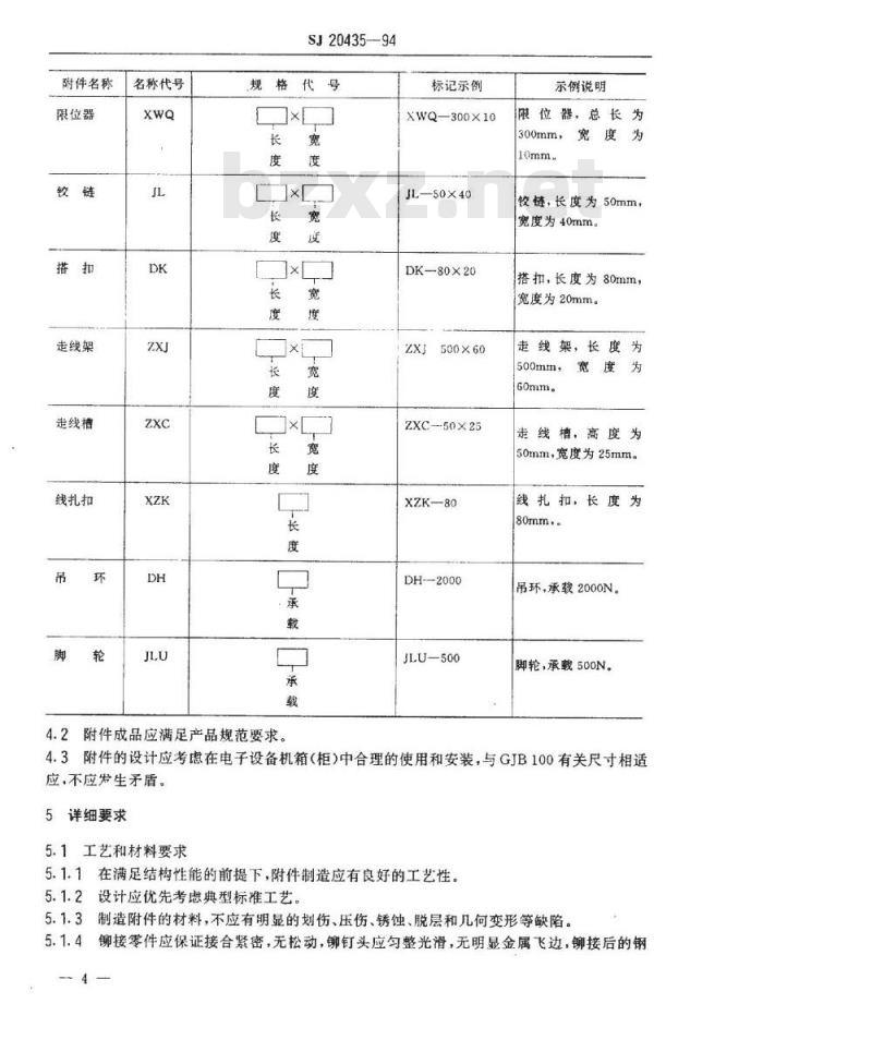 SJ 20435-1994 电子设备机箱(柜)附件的通用技术要求