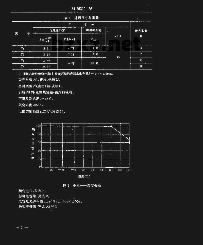 SJ 20319-1993 ＣＡＫ３８型有可靠性指标的非固体电解质钽电容器详细规范