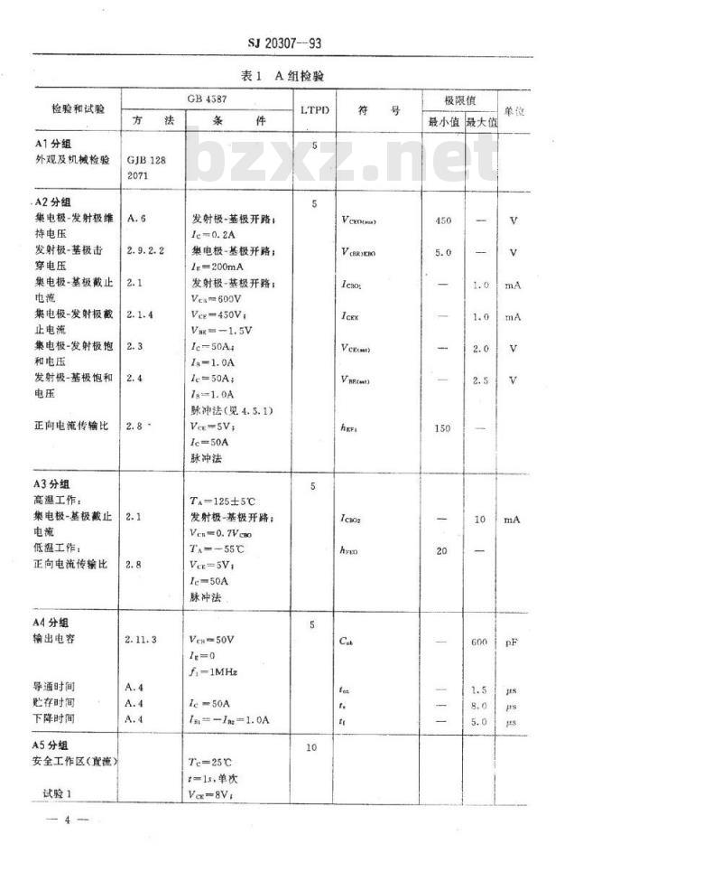 SJ 20307-1993 半导体分立器件 ＦＨ６４６型ＮＰＮ硅功率达林顿晶体管详细规范