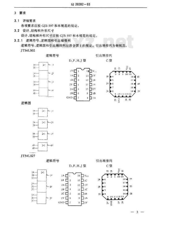 SJ 20282-1993 半导体集成电路 JT54LS02、JT54LS27和JT54LS266型LS-TTL或非门详细规范
