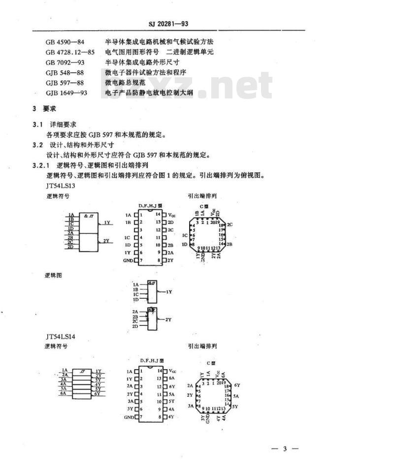 SJ 20281-1993 半导体集成电路 ＪＴ５４ＬＳ１３、ＪＴ５４ＬＳ１４和ＪＴ５４ＬＳ１３２型ＬＳ－ＴＴＬ与非门详细规范