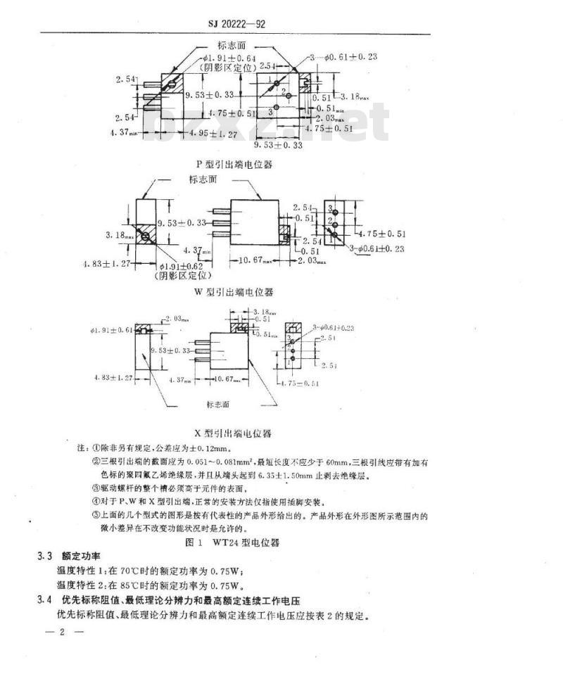 SJ 20222-1992 ＷＴ２４型螺杆驱动线绕预调电位器详细规范