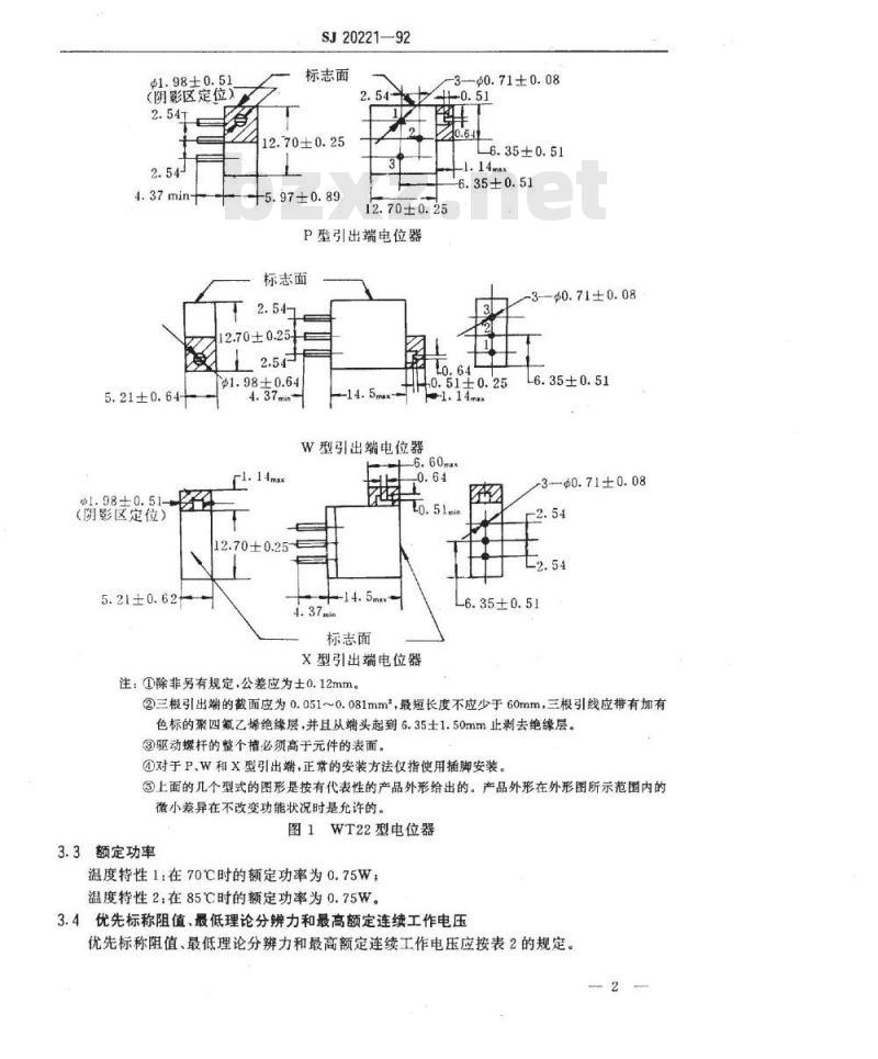 SJ 20221-1992 ＷＴ２２型螺杆驱动线绕预调电位器详细规范