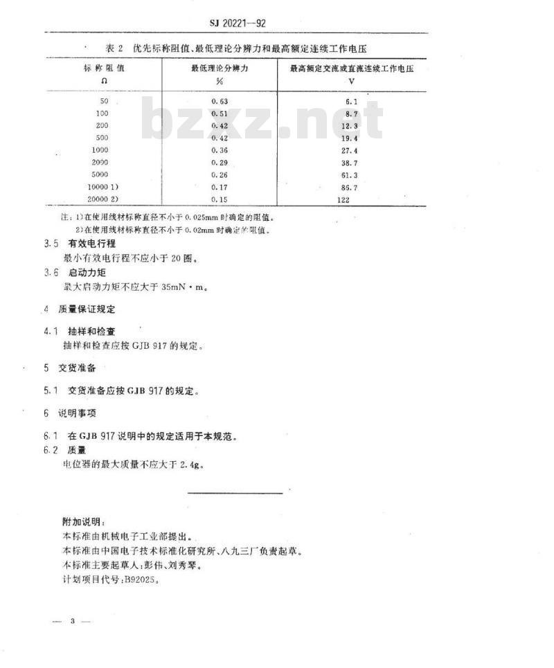 SJ 20221-1992 ＷＴ２２型螺杆驱动线绕预调电位器详细规范