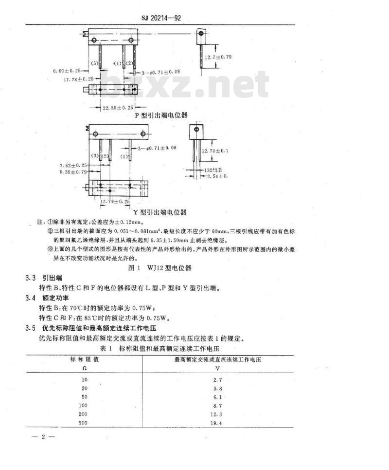 SJ 20214-1992 ＷＪ１２型螺杆驱动非线绕预调电位器详细规范