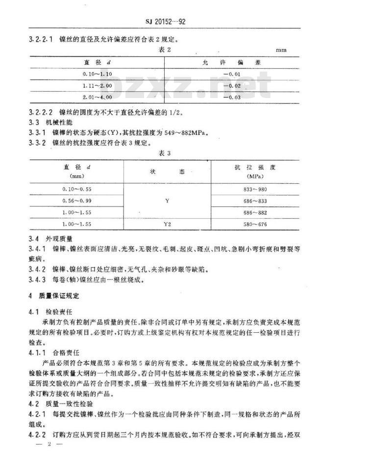 SJ 20152-1992 电子器件用镍棒、镍丝规范试验方法