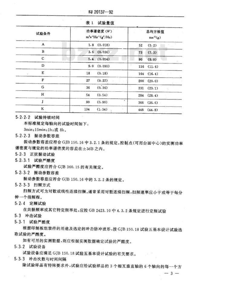 SJ 20137-1992 印制板组装件抗振动冲击技术要求和测试方法