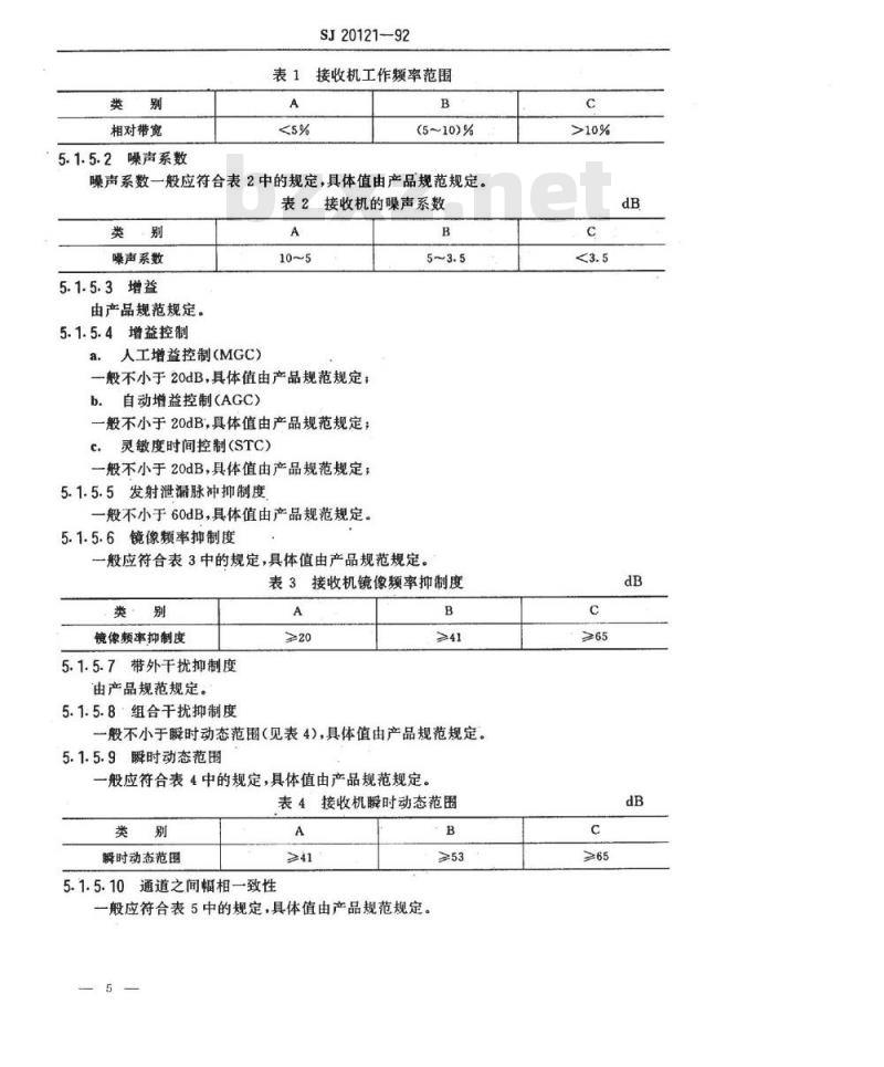 SJ 20121-1992 机载火控雷达低功率射频单通用技术要求和测试方法
