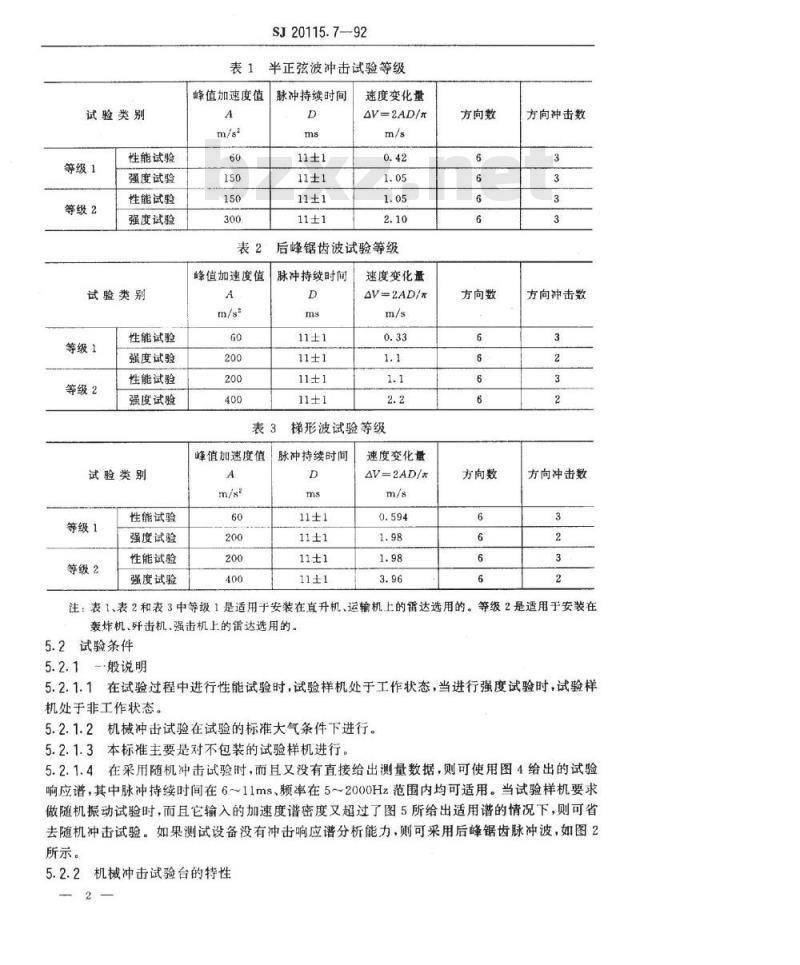 SJ 20115.7-1992 机载雷达环境条件及试验方法 机械冲击试验
