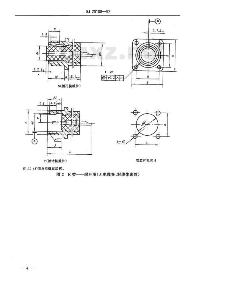 SJ 20108-1992 ＪＹ３１０２盒式安装锡焊式接触件固定电连接器(Ｋ、Ｒ类)详细规范