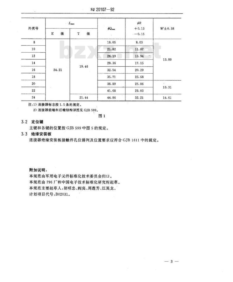 SJ 20107-1992 系列ⅡＪＹ２７４７３卡口连接压接接触件直式自由端电连接器(Ｅ、Ｔ级)详细规范