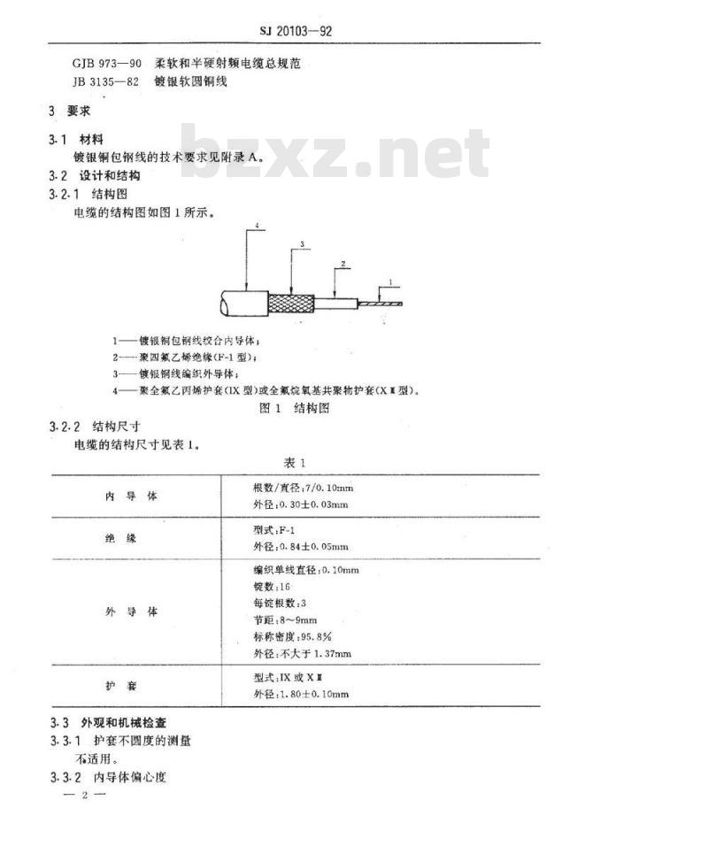 SJ 20103-1992 ＳＦＦ－５０－１－５１、ＳＦＦ－５０－１－５２型５０Ω柔软同轴射频电缆详细规范