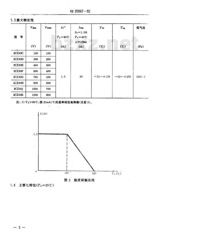 SJ 20067-1992 半导体分立器件 ２ＣＺ３０型硅整流二极管详细规范