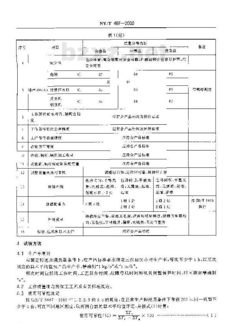 NY/T 407-2000 剑麻加工机械产品质量分等