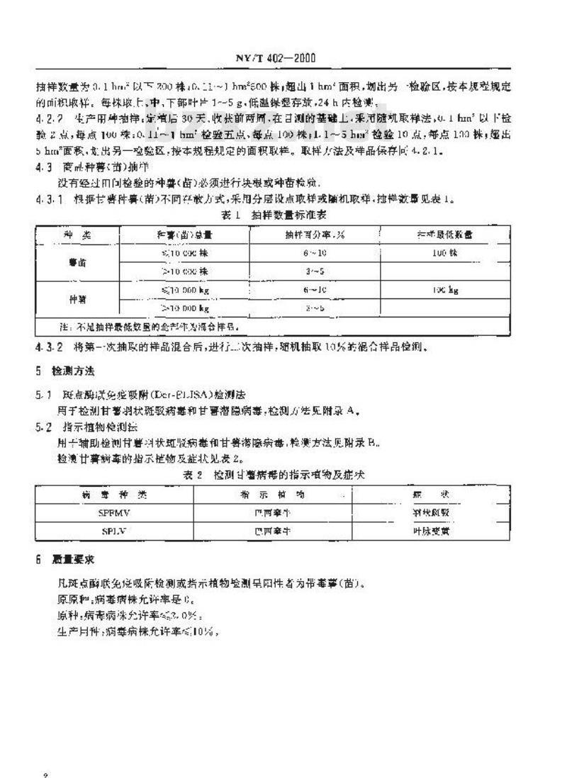 NY/T 402-2000 脱毒甘薯种薯(苗)病毒检测技术规程