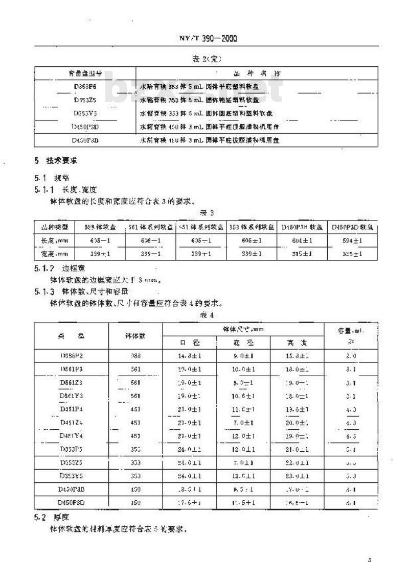NY/T 390-2000 水稻育秧塑料钵体软盘