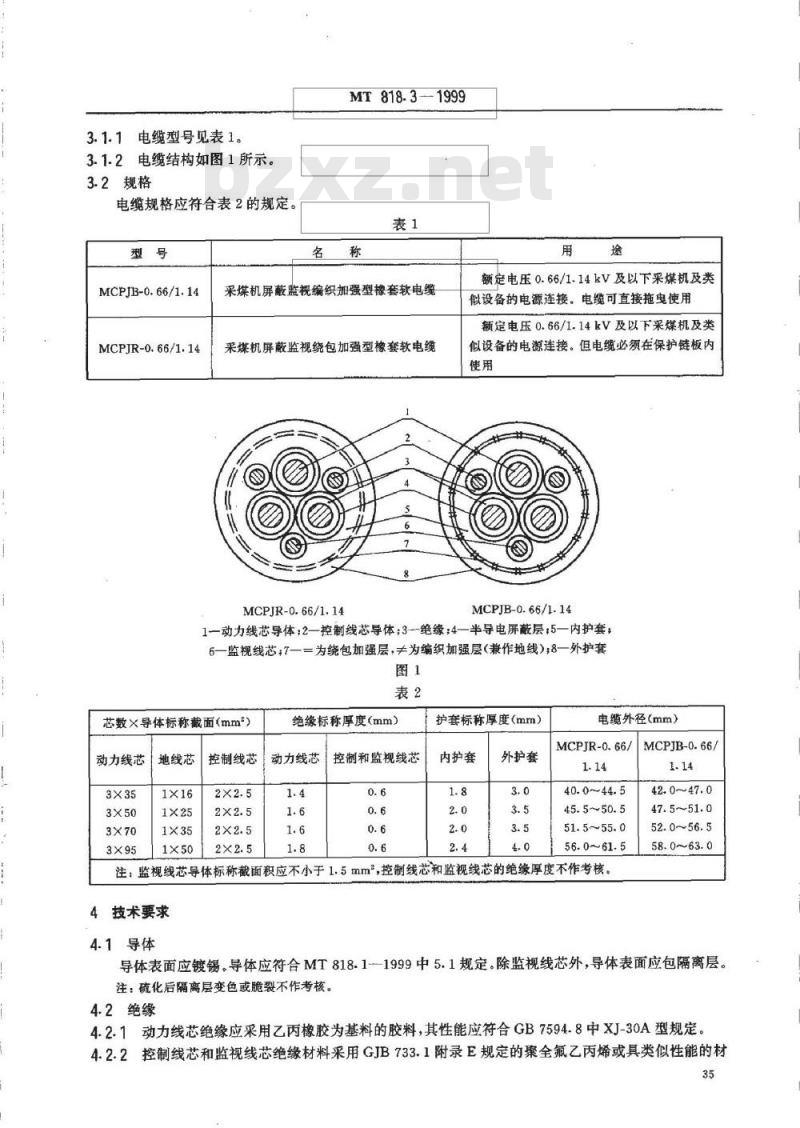 MT 818.3-1999 煤矿用阻燃电缆 第1单:煤矿用移动类阻燃软电缆 第3部分:额定电压0.66/1.14kV采煤机屏蔽监视加强型软电缆