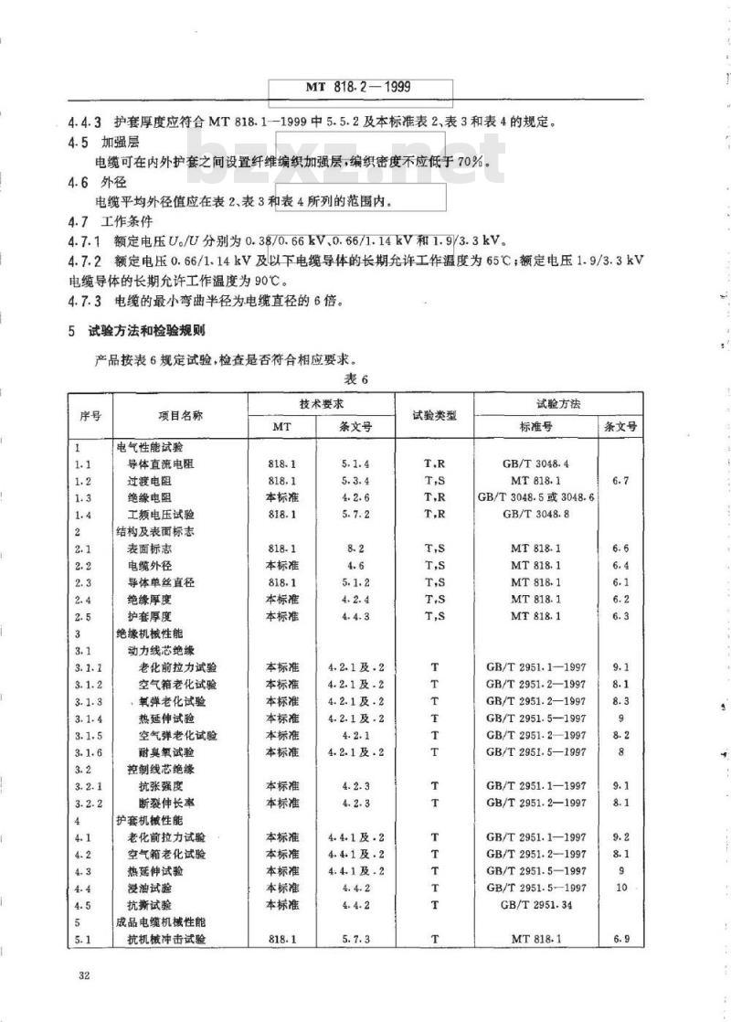 MT 818.2-1999 煤矿用阻燃电缆 第1单:煤矿用移动类阻燃软电缆 第2部分:额定电压1.9/3.3kV及以下采煤机软电缆