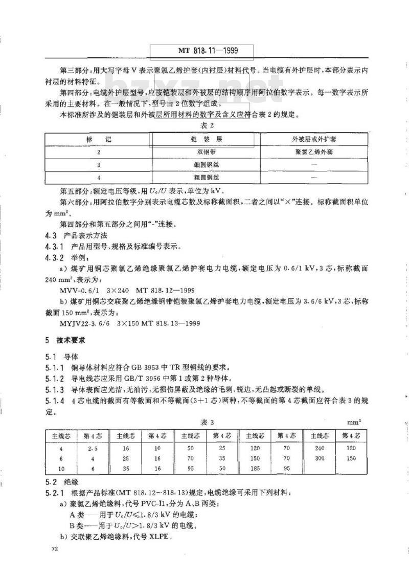 MT 818.11-1999 煤矿用阻燃电缆 第2单:煤矿用额定电压10kV及以下铜芯固定敷设阻燃电力电缆 第1部分:一般规定