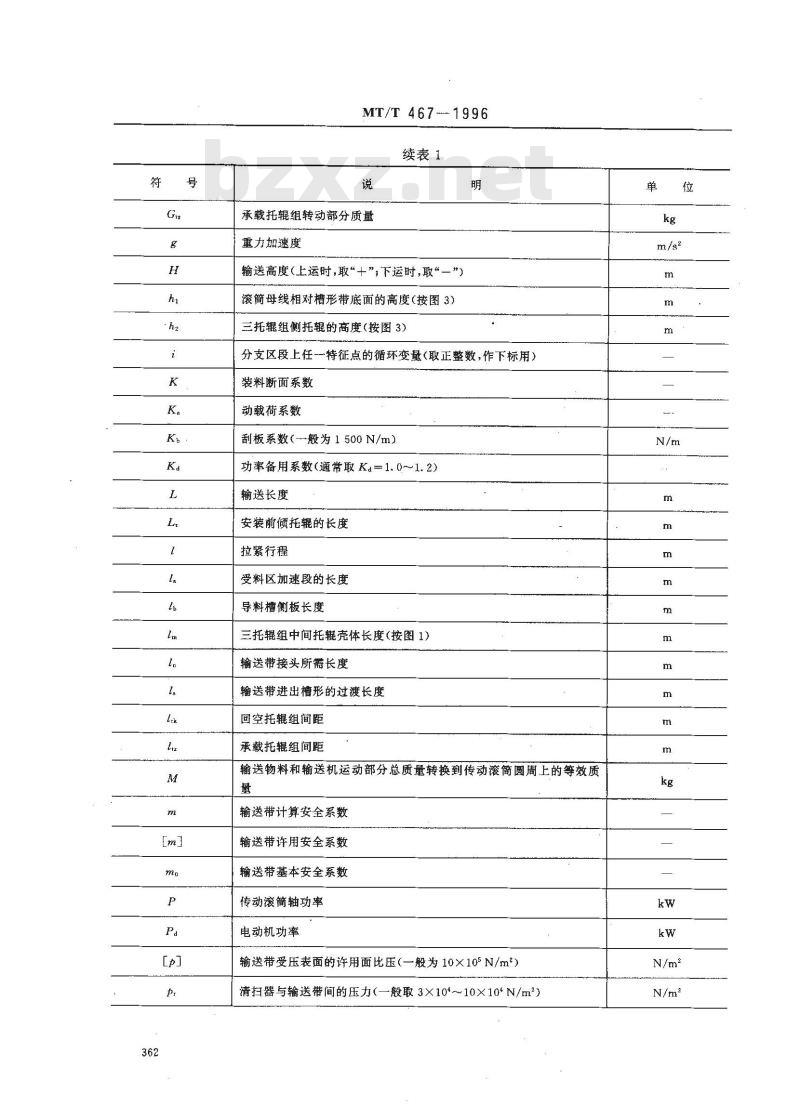 MT/T 467-1996 煤矿用带式输送机设计计算