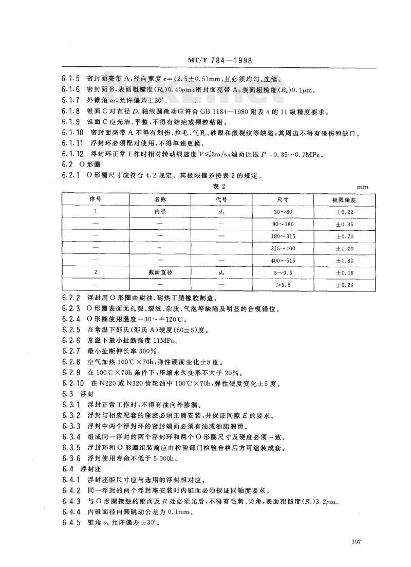 MT/T 784-1998 煤矿机械用浮动油封