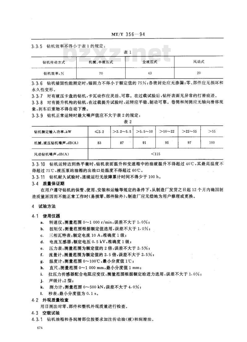 MT/T 356-1994 煤矿井下安全钻机技术条件
