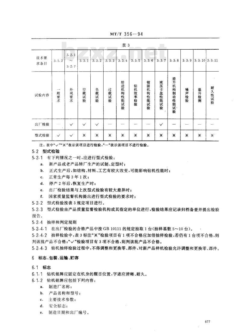 MT/T 356-1994 煤矿井下安全钻机技术条件