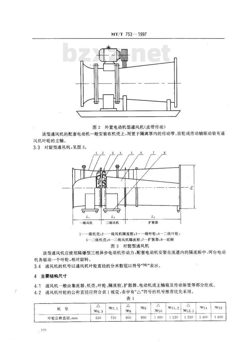 MT/T 753-1997 小型煤矿地面用抽出式轴流通风机基本型式与参数系列