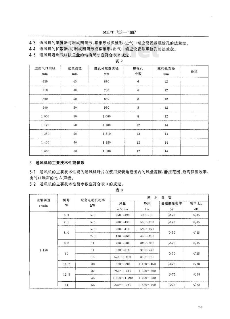 MT/T 753-1997 小型煤矿地面用抽出式轴流通风机基本型式与参数系列