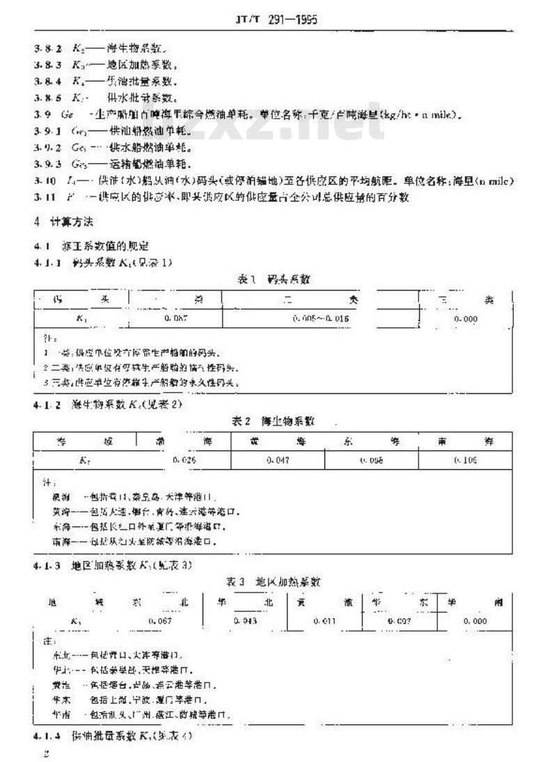 JT/T 291-1995 海港船舶燃料供应行业船舶能耗计算方法