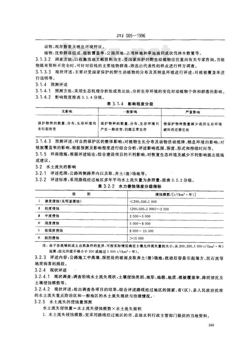 JTJ 005-1996 公路建设项目 环境影响评价规范(试行)(附条文说明)