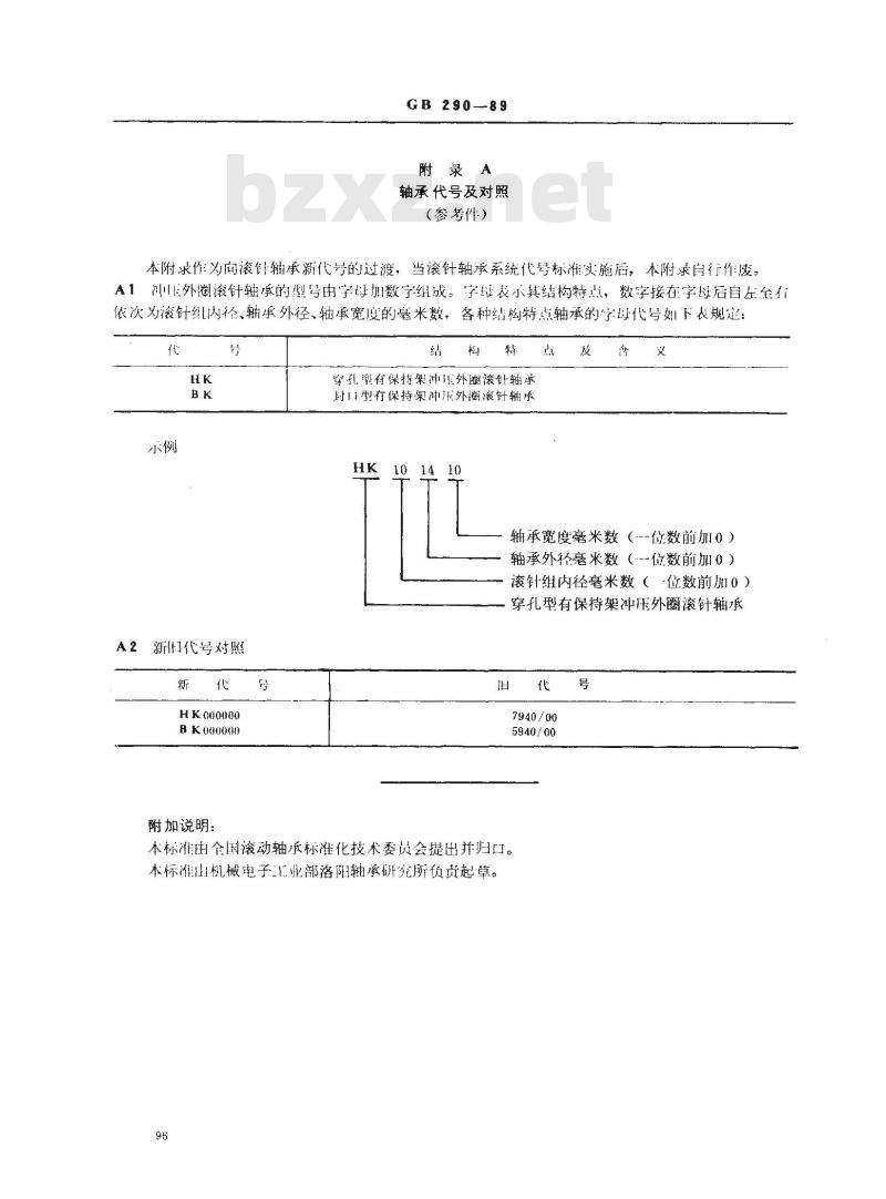 GB 290-1989 滚动轴承 冲压外圈滚针轴承 外形尺寸