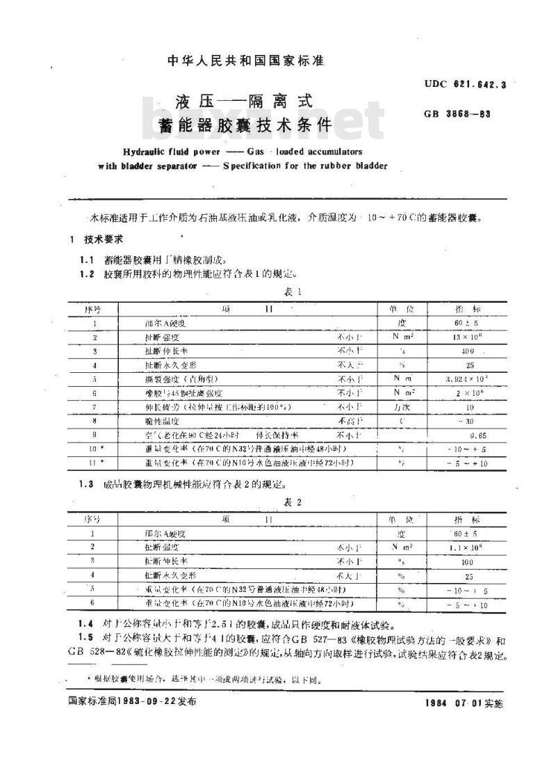 GB 3868-1983 液压-隔离式蓄能器胶囊技术条件