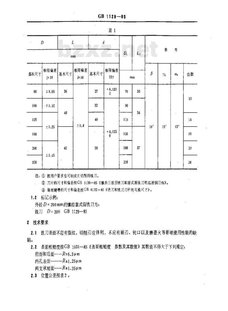 GB 1129-1985 镶齿套式面铣刀