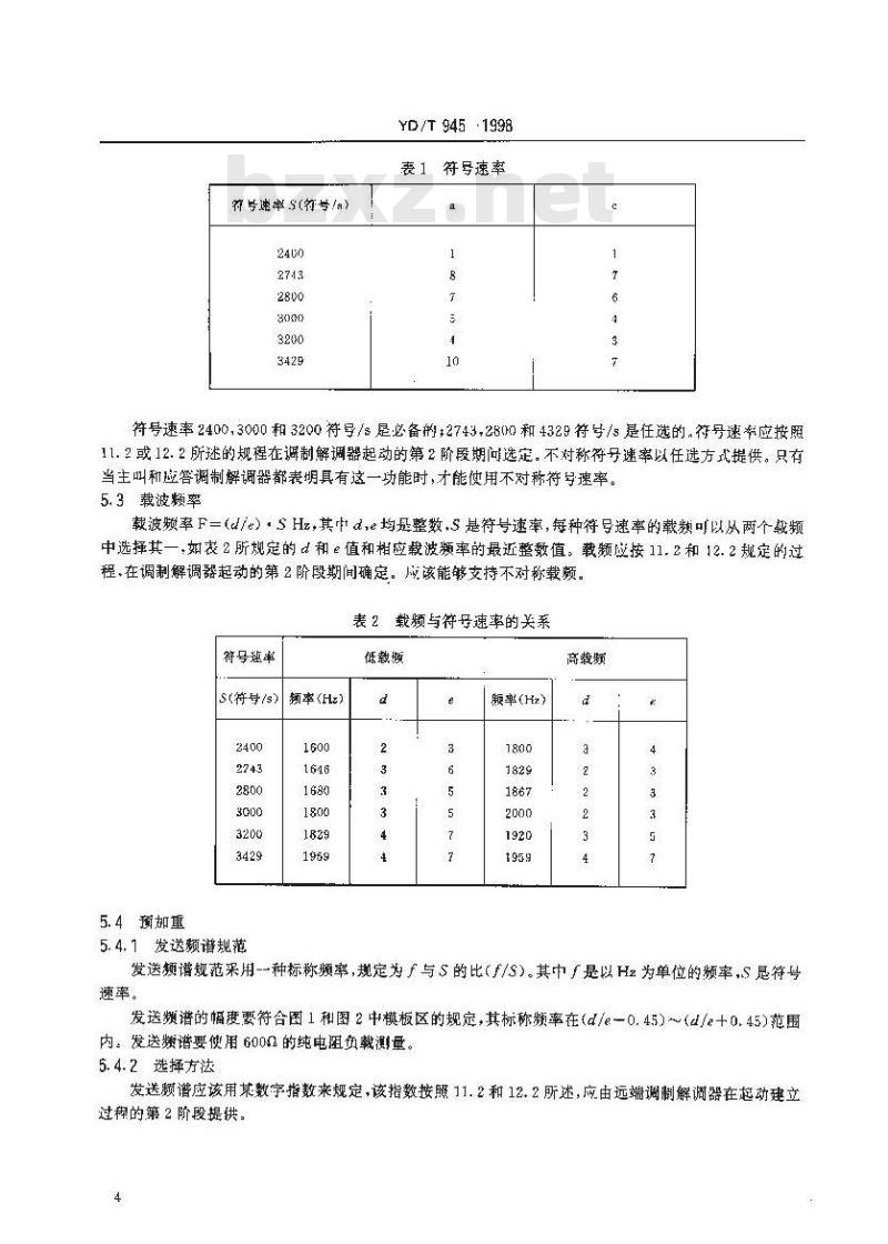 YD/T 945-1998 公用电话交换网和点对点二线专线电路上使用的数据信号速率高达33600bit/s的调制解调器
