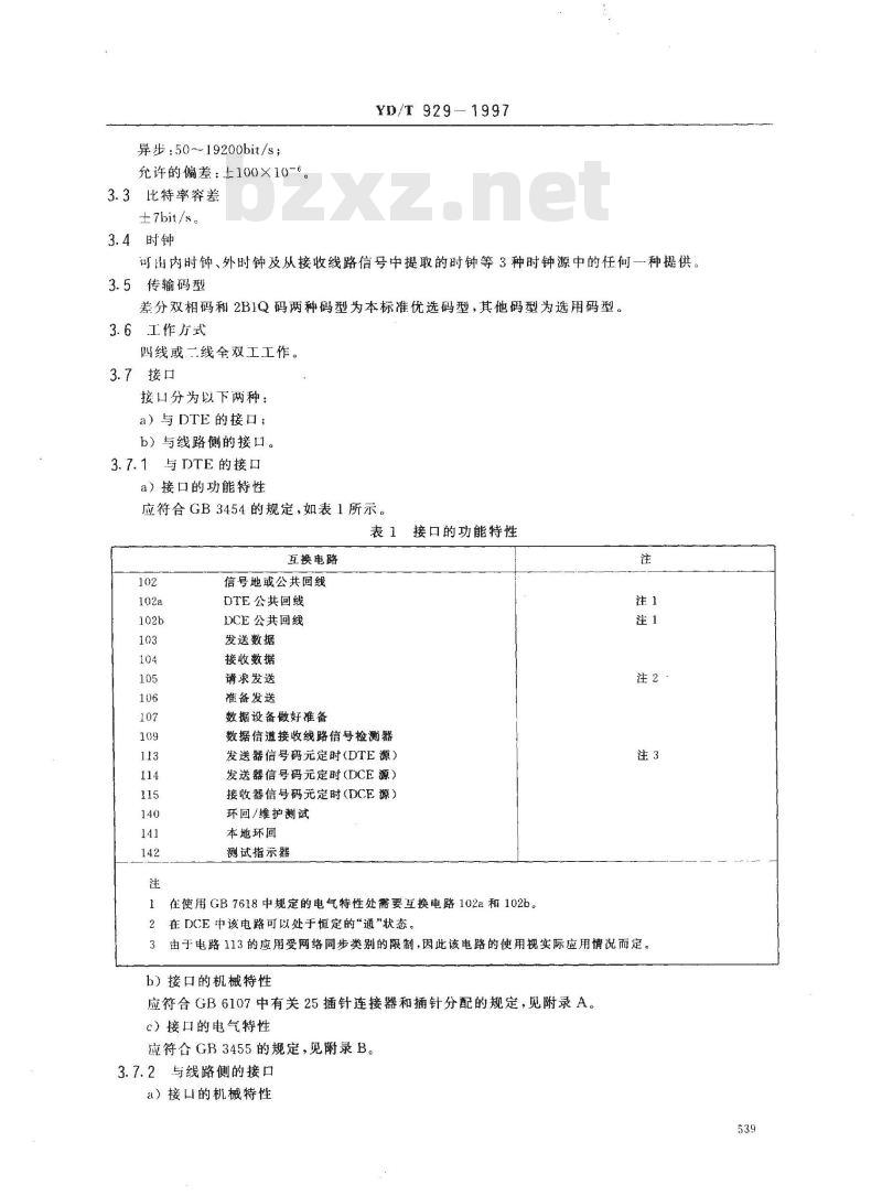 YD/T 929-1997 19.2kbit/s以下速率基带调制解调器进网技术要求及检测方法