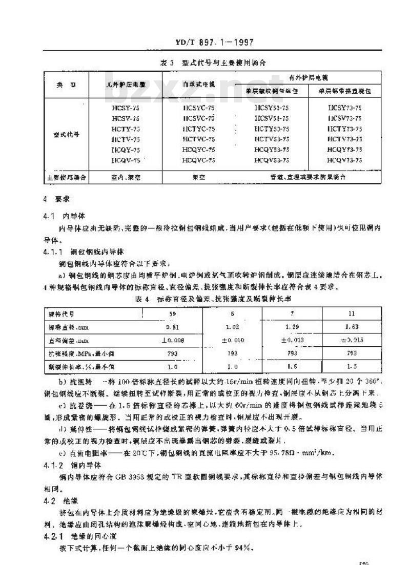 YD/T 897.1-1997 接入网用同轴电缆 第1部分：同轴用户电缆一般要求