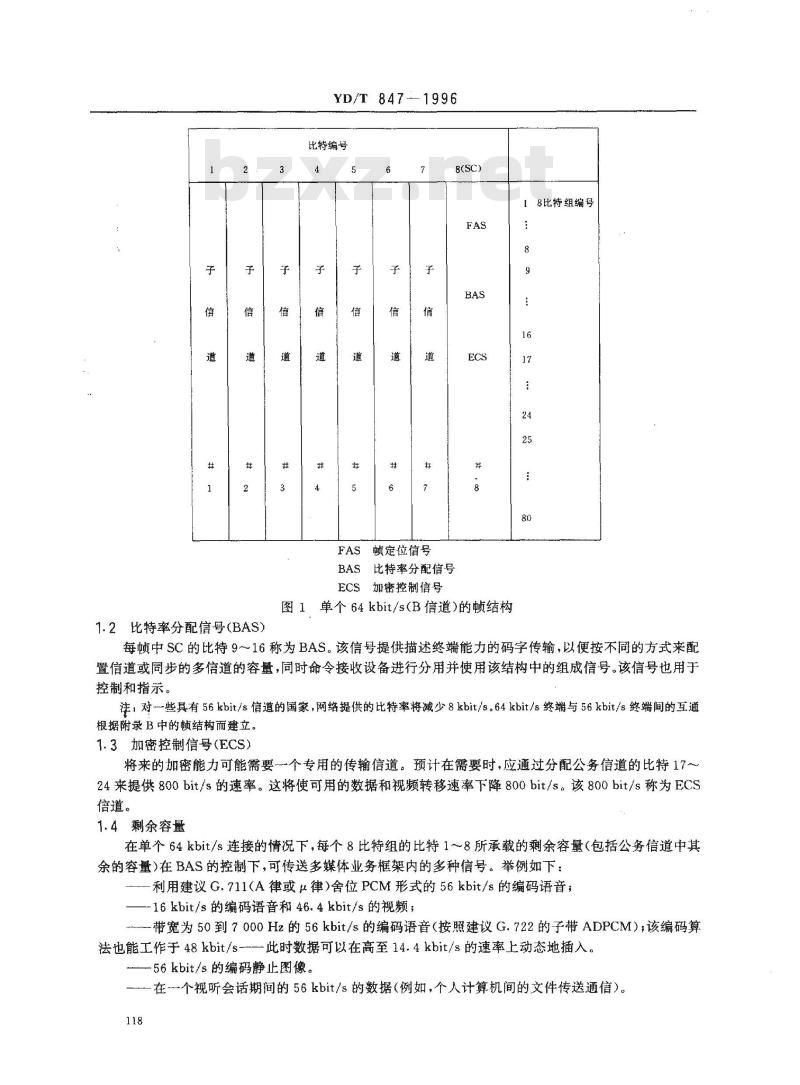 YD/T 847-1996 视听电信业务中64~1920kbit/s信道的帧结构