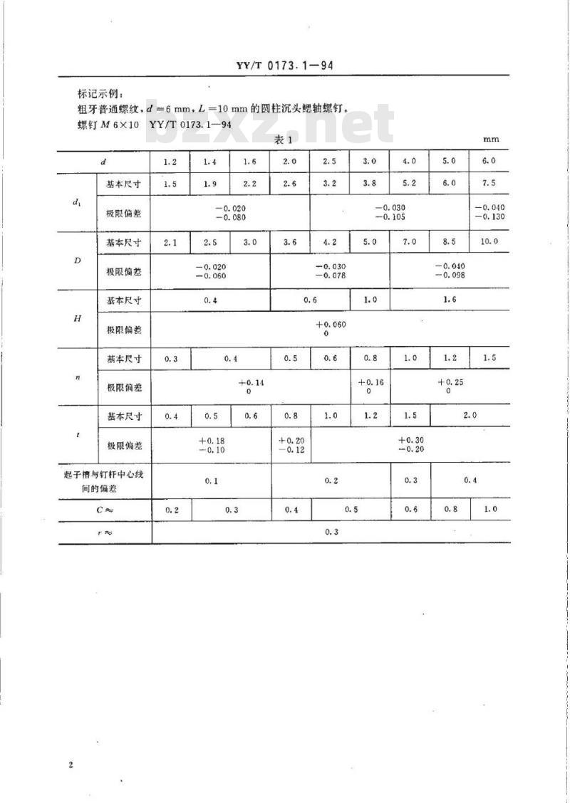 YY/T 0173.1-1994 手术器械 圆柱沉头鳃轴螺钉