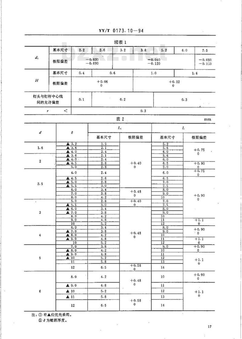 YY/T 0173.10-1994 手术器械 圆柱沉头鳃轴铆钉