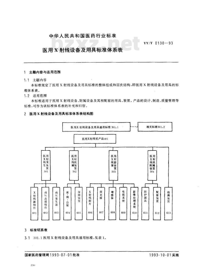 YY/T 0130-1993 医用X射线设备及用具标准体系表