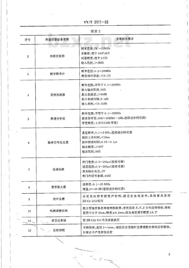 YY/T 0111-1993 超声多普勒换能器技术要求和试验方法