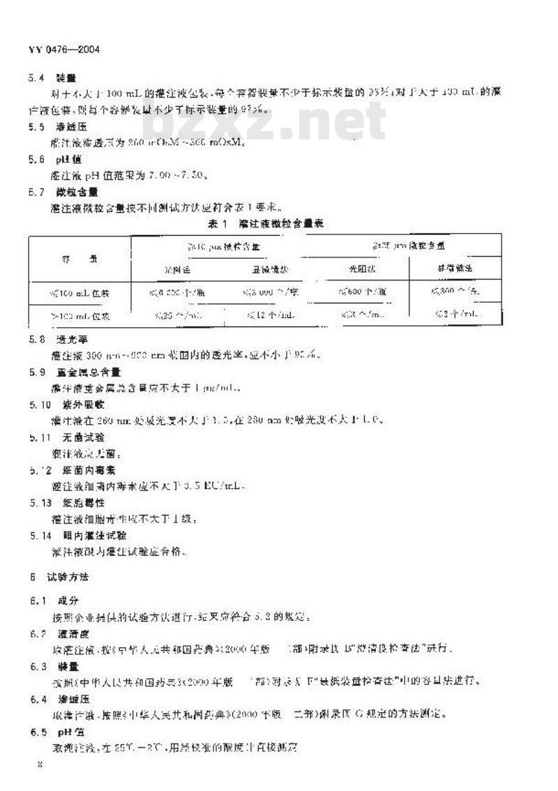 YY 0476-2004 眼内冲洗灌注液
