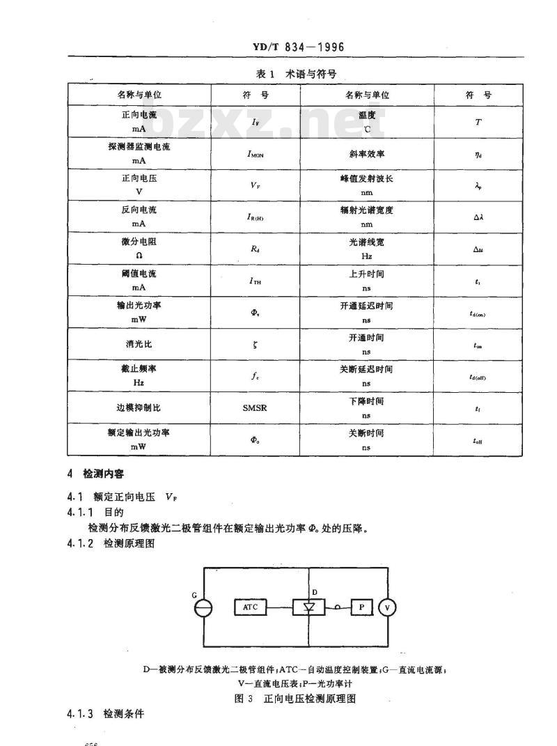 YD/T 834-1996 分布反馈激光二极管检测方法