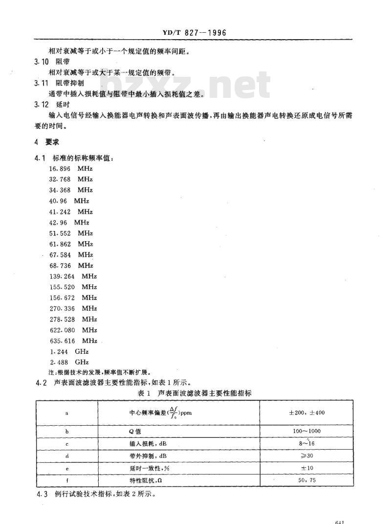 YD/T 827-1996 光通信用声表面波滤波器技术条件