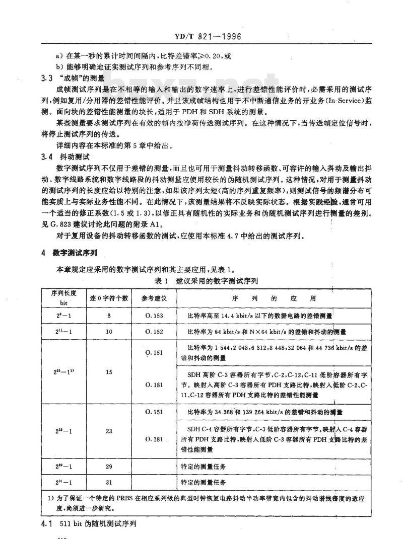 YD/T 821-1996 数字传输性能测量的数字图形